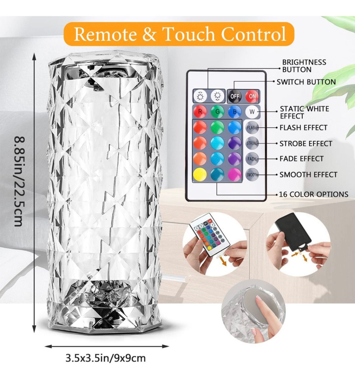 Lampara De Mesa Touch Tactil Control Remoto Rose Diamond